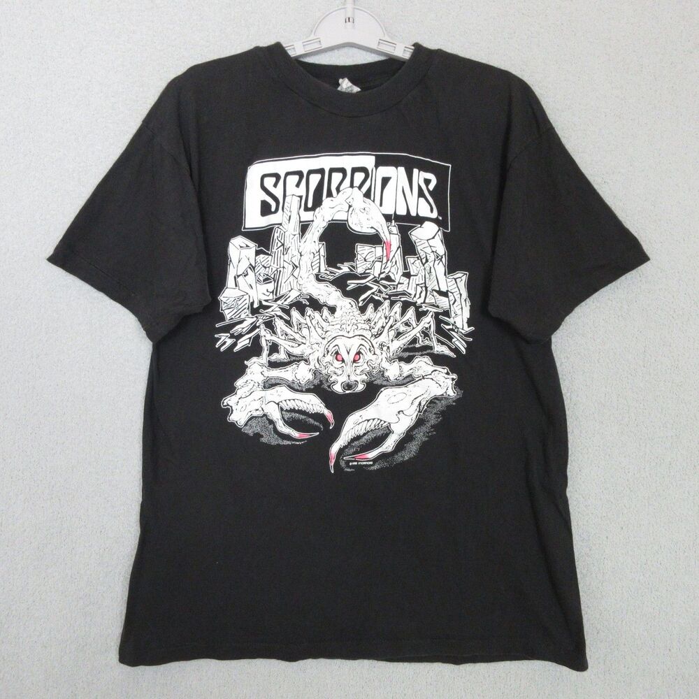 VTG Scorpions T-Shirt Women XL Black Short Sleeve Tour 90-91 Graphic Rock Tee